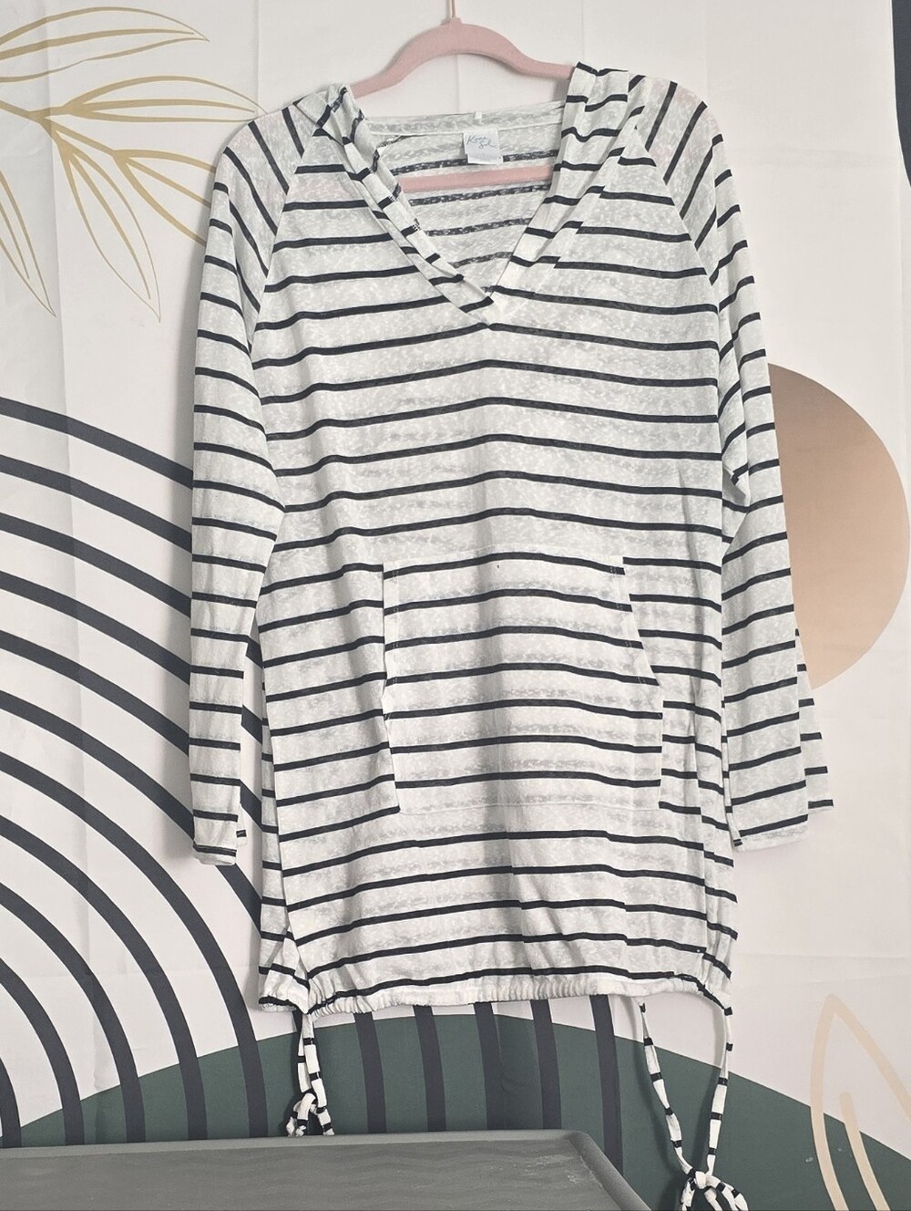 Kona Sol Black & White Striped Hooded Drawstring Tunic